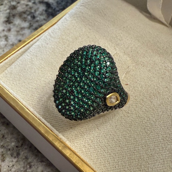 Frieda Rothman green pave 925 core gold vermil matte wash size 6 - Picture 12 of 16